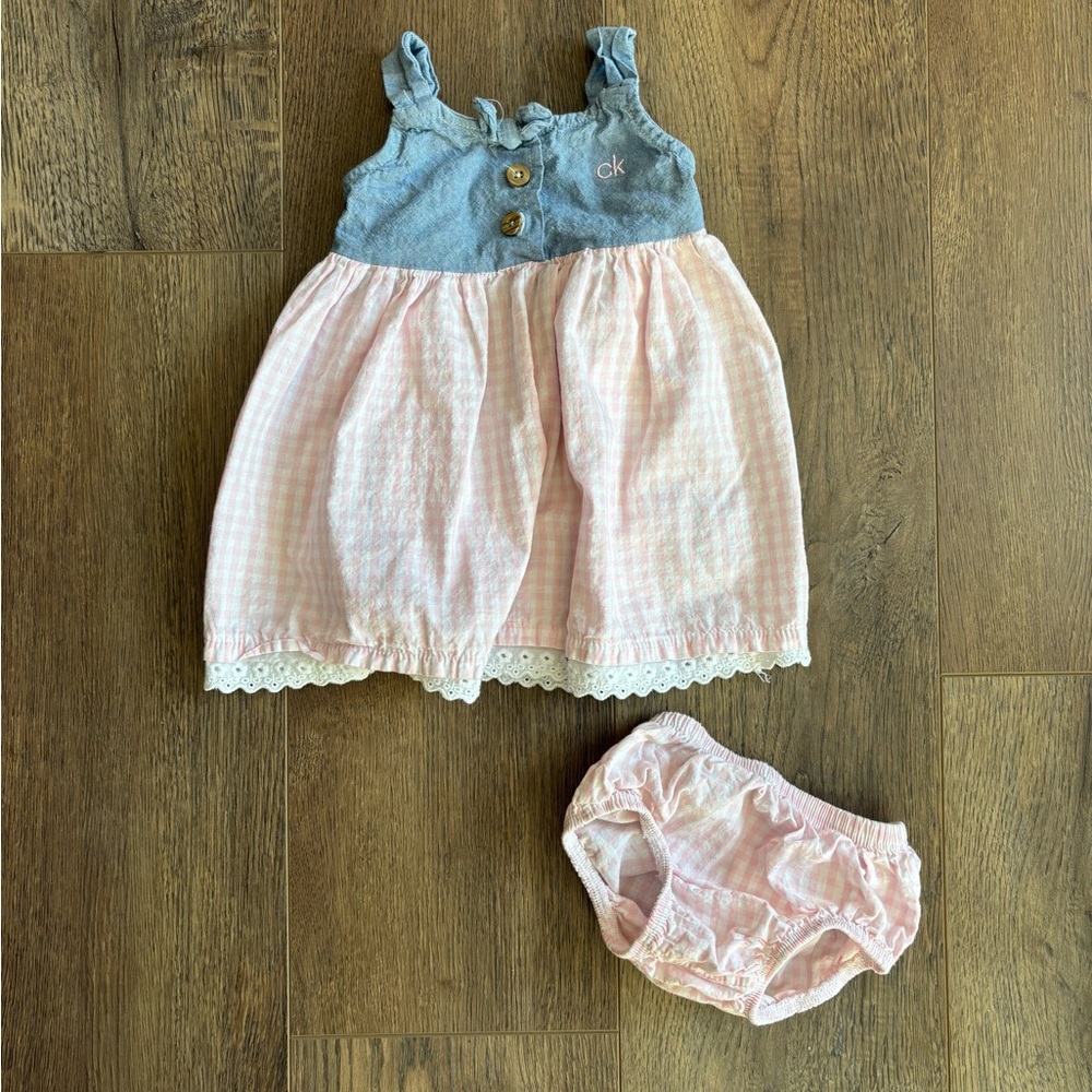Baby Calvin Klein Pink Gingham and Denim Dress